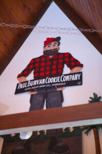 Paul Bunyan sign from inside A Pine Restaurant in Pequot Lakes, MN