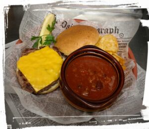 Cheeseburger and chili from A Pine Restaurant in Pequot Lakes, MN