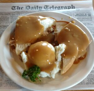 Hot Turkey sandwich with gravy and mashed potatoes from A Pine Restaurant in Pequot Lakes, MN