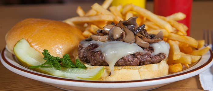 Gourmet Burger available at A Pine Restaurant in Pequot Lakes, MN