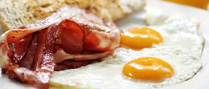 Early Bird breakfast of eggs, bacon and hashbrowns from A Pine Restaurant in Pequot Lakes, MN