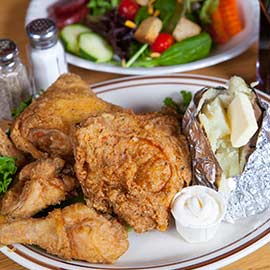 Fried chicken dinner from A Pine Restaurant in Pequot Lakes, MN