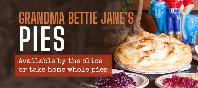 Grandma Bettie Jane's Pies, available by the slice or take home a whole pie from A Pine Restaurant in Pequot Lakes, MN