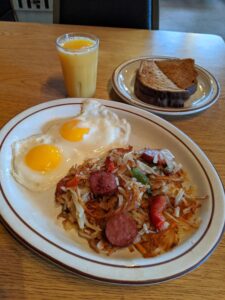 Try the house skillet from breakfast from A-Pine Restaurant in Pequot Lake, MN